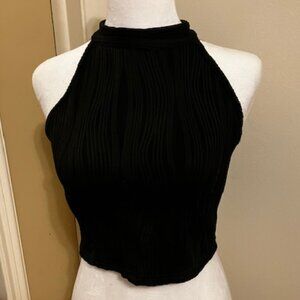Black Cropped Textured Halter Top